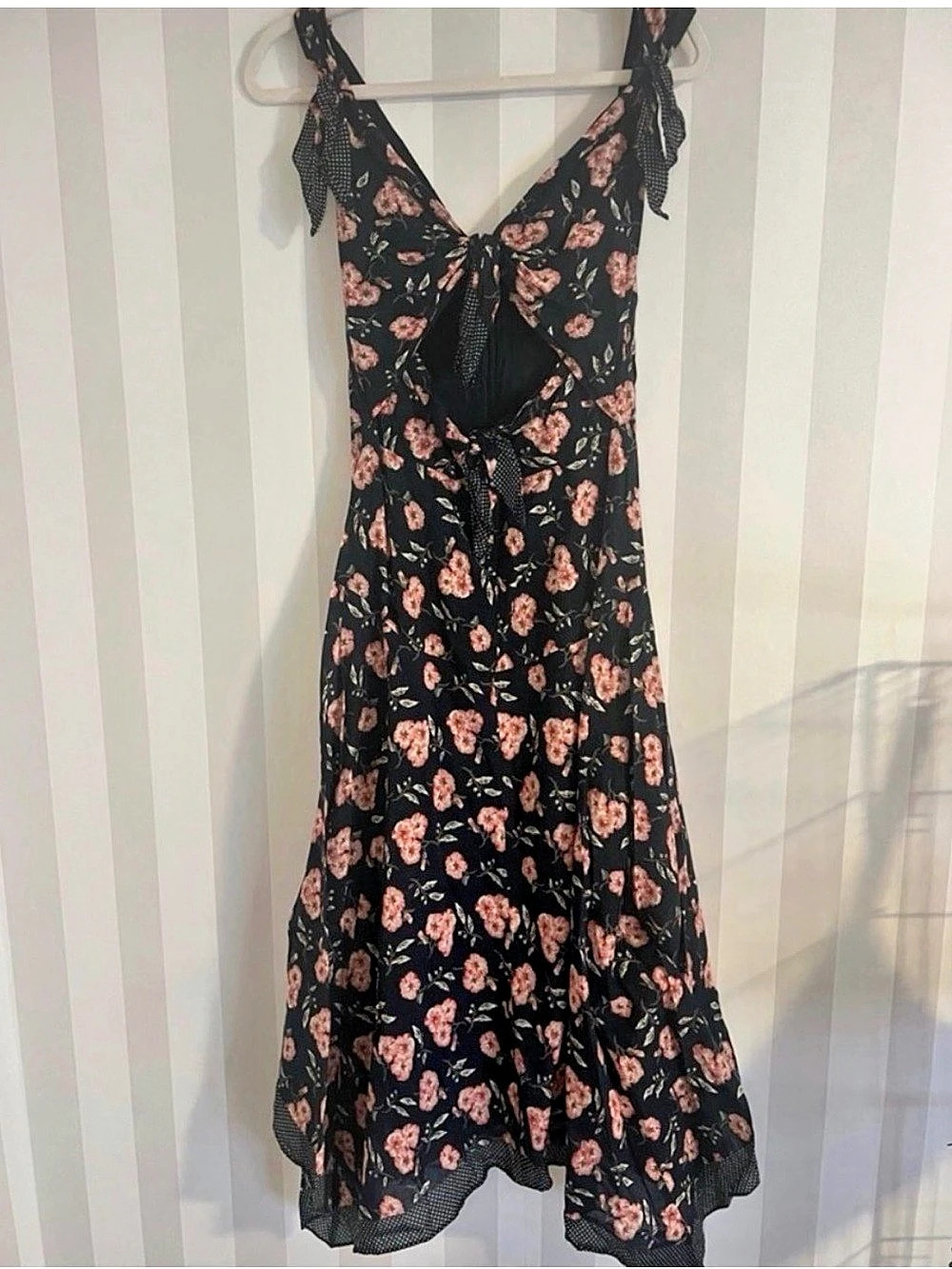 La Vie Rebecca Taylor Floral Midi Dress in Black & Pink Size Small Like New